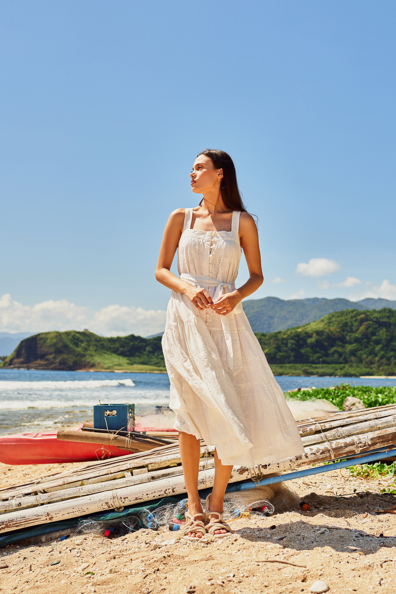 maria midi dress Maria Embroidered Puff Sleeve Midi Dress White